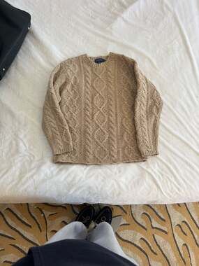 Vintage J.Crew Petite Medium 100% Wool Cable Knit Fisherman Sweater in Wheat